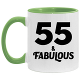 55th Birthday 55 & Fabulous - 11oz Accent Mug Green