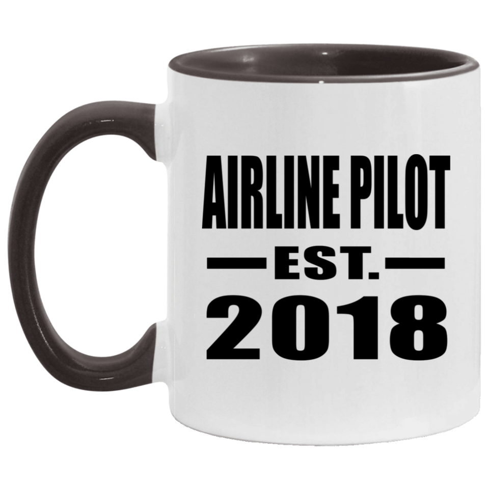 Airline Pilot Established EST. 2018 - 11oz Accent Mug Black