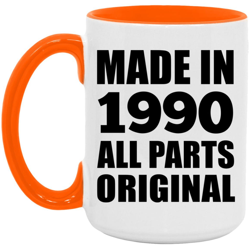 34th Birthday Made in 1990 All Parts Original - 15oz Accent Mug Orange