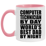 Computer Technician By Day World's Best Dad By Night - 11oz Accent Mug Pink