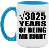 55th Anniversary Square Root of 3025 Years of Being Mr Right - 15oz Accent Mug Blue