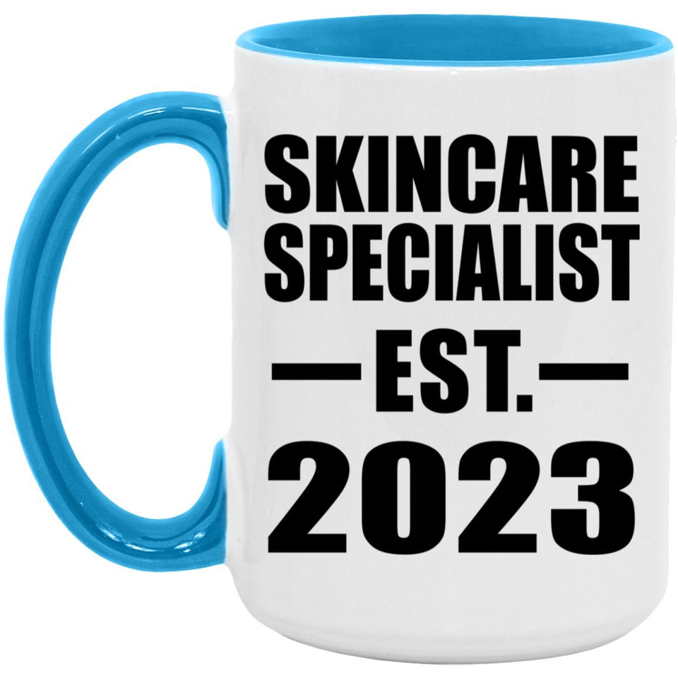 Skincare Specialist Established EST. 2023 - 15oz Accent Mug Blue