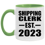 Shipping Clerk Established EST. 2023 - 11oz Accent Mug Green