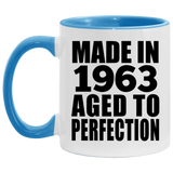 61st Birthday Made In 1963 Aged to Perfection - 11oz Accent Mug Blue