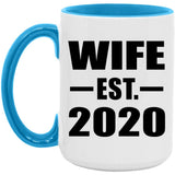 Wife Established EST. 2020 - 15oz Accent Mug Blue