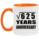 25th Anniversary Square Root of 625 Years Anniversary - 11oz Accent Mug Orange