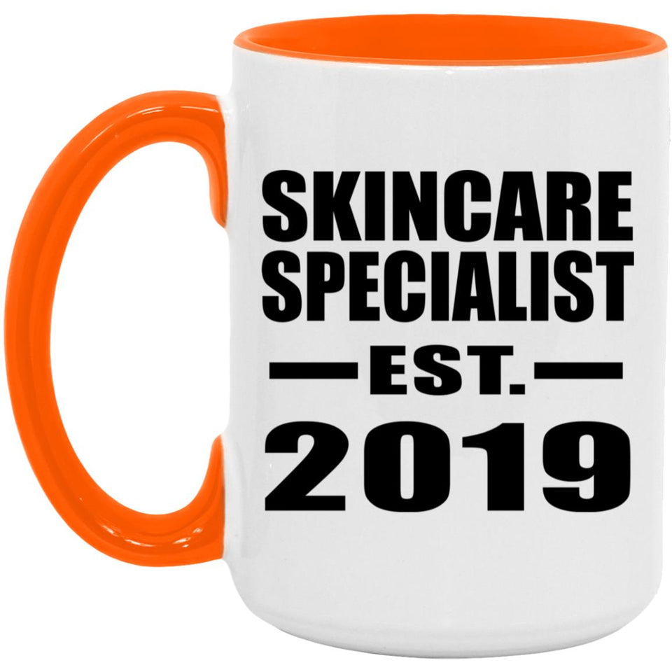 Skincare Specialist Established EST. 2019 - 15oz Accent Mug Orange