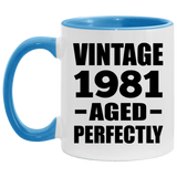 43rd Birthday Vintage 1981 Aged Perfectly - 11oz Accent Mug Blue