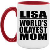 Lisa World's Okayest Mom - 15oz Accent Mug Red