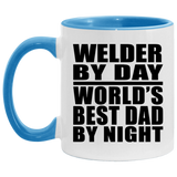 Welder By Day World's Best Dad By Night - 11oz Accent Mug Blue