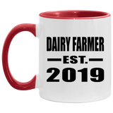 Dairy Farmer Established EST. 2019 - 11oz Accent Mug Red