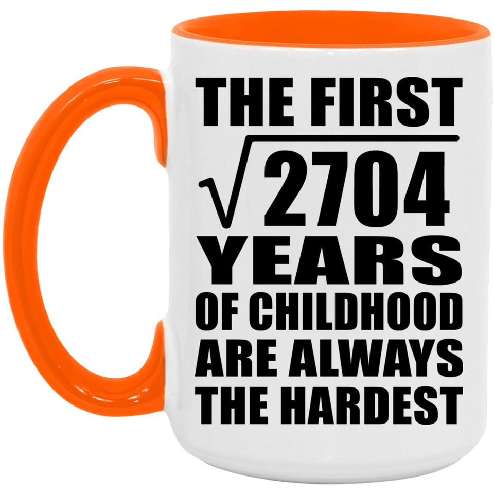 52nd Birthday Square Root of 2704 Years of Childhood - 15oz Accent Mug Orange