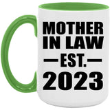 Mother In Law Established EST. 2023 - 15oz Accent Mug Green