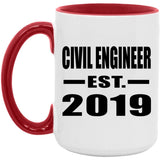 Civil Engineer Established EST. 2019 - 15oz Accent Mug Red