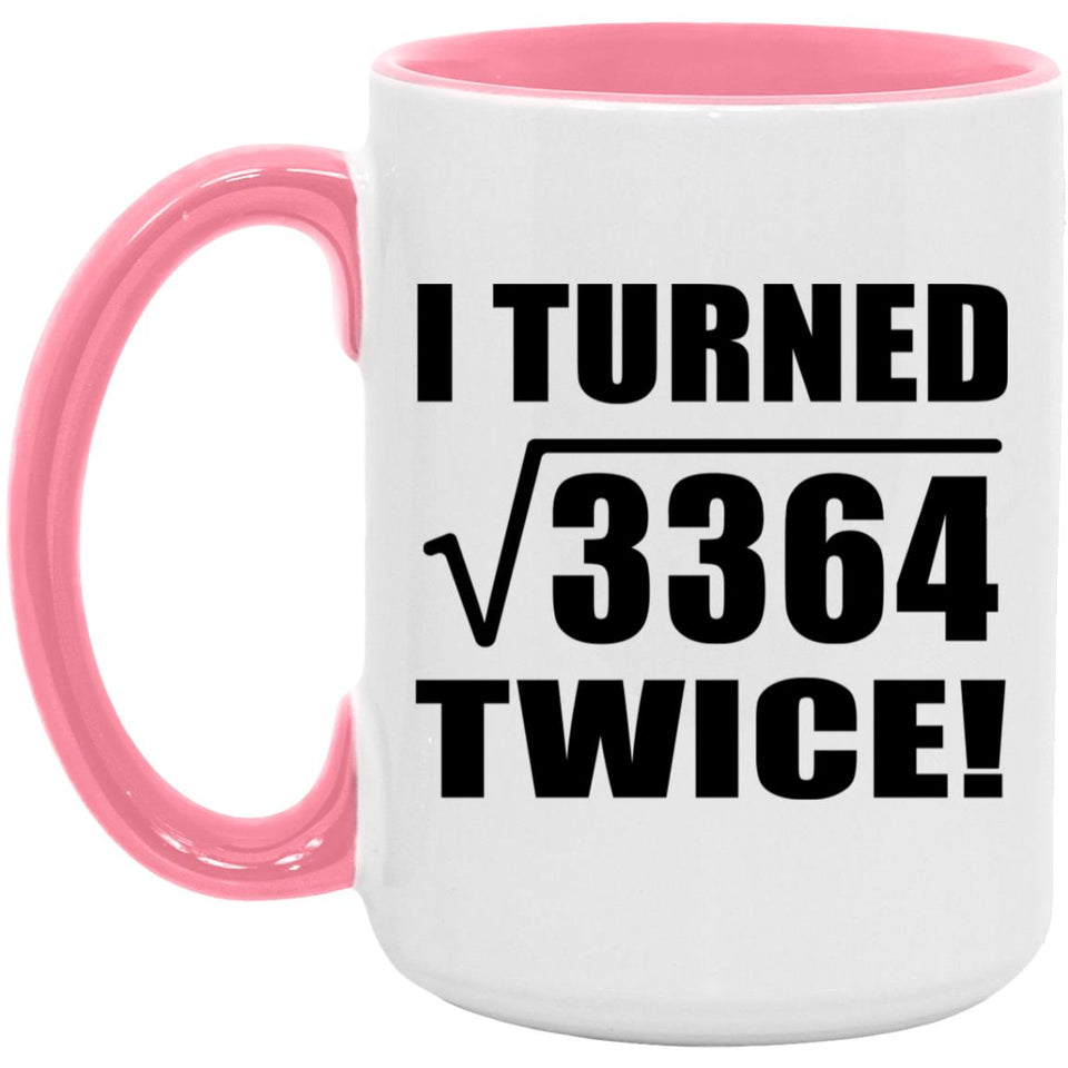 116th Birthday I Turned Square Root of 3364 Twice - 15oz Accent Mug Pink