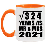 18th Anniversary Square Root of 324 Years As Mr & Mrs 2021 - 11oz Accent Mug Orange