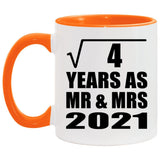 2nd Anniversary Square Root of 4 Years As Mr & Mrs 2021 - 11oz Accent Mug Orange