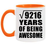 96th Birthday Square Root of 9216 Years of Being Awesome - 11oz Accent Mug Orange