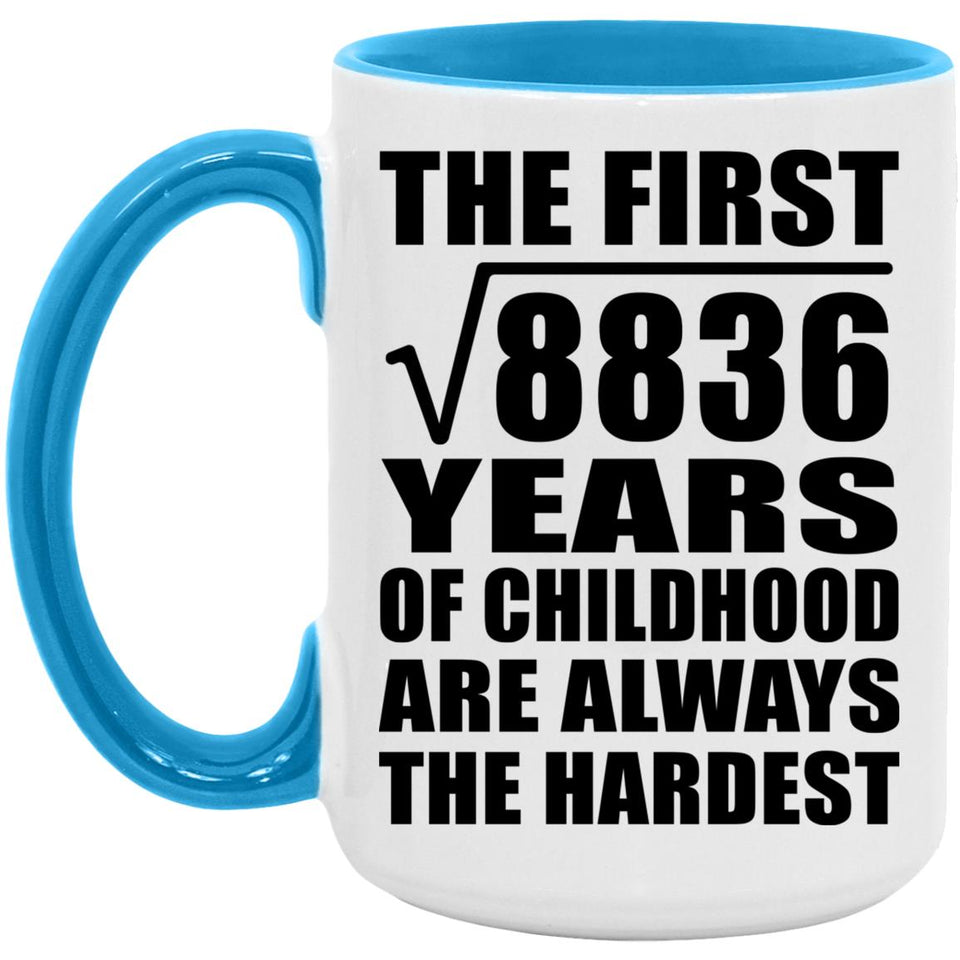 94th Birthday Square Root of 8836 Years of Childhood - 15oz Accent Mug Blue