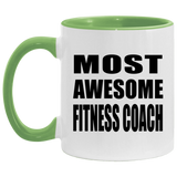 Most Awesome Fitness Coach - 11oz Accent Mug Green