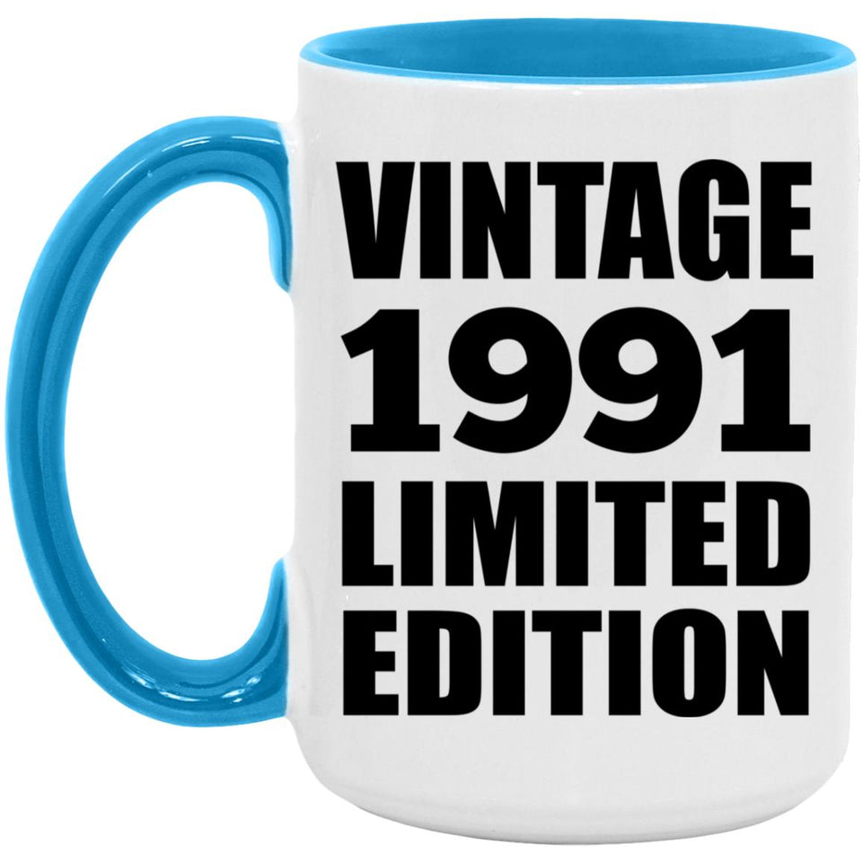 33rd Birthday Vintage 1991 Limited Edition - 15oz Accent Mug Blue