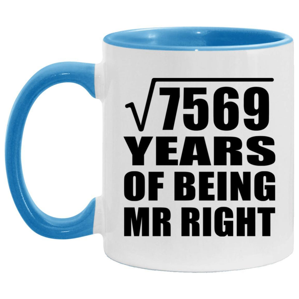 87th Anniversary Square Root of 7569 Years of Being Mr Right - 11oz Accent Mug Blue