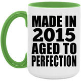 9th Birthday Made In 2015 Aged to Perfection - 15oz Accent Mug Green
