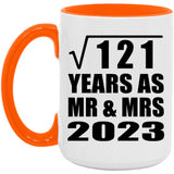 11th Anniversary Square Root of 121 Years As Mr & Mrs 2023 - 15oz Accent Mug Orange