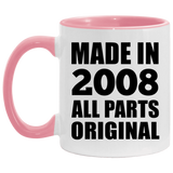 16th Birthday Made in 2008 All Parts Original - 11oz Accent Mug Pink