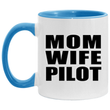 Mom Wife Pilot - 11oz Accent Mug Blue