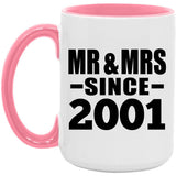 23rd Anniversary Mr & Mrs Since 2001 - 15oz Accent Mug Pink