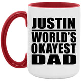Justin World's Okayest Dad - 15oz Accent Mug Red