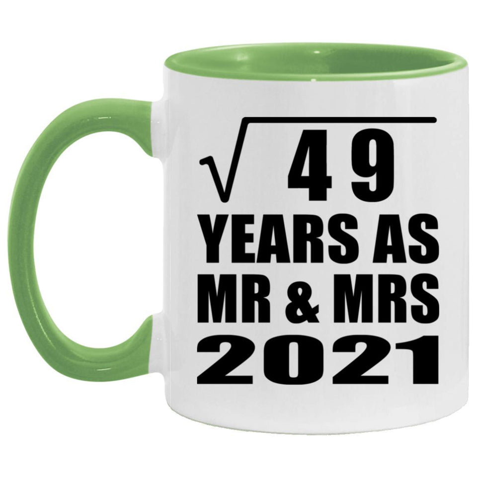 7th Anniversary Square Root of 49 Years As Mr & Mrs 2021 - 11oz Accent Mug Green