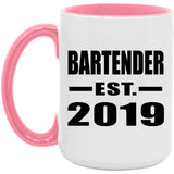 Bartender Established EST. 2019 - 15oz Accent Mug Pink