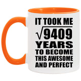 97th Birthday Took Square Root of 9409 Years To Awesome - 11oz Accent Mug Orange
