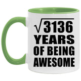 56th Birthday Square Root of 3136 Years of Being Awesome - 11oz Accent Mug Green
