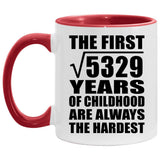 73rd Birthday Square Root of 5329 Years of Childhood - 11oz Accent Mug Red