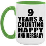 Happy 9th Anniversary 9 Years & Counting - 15oz Accent Mug Green