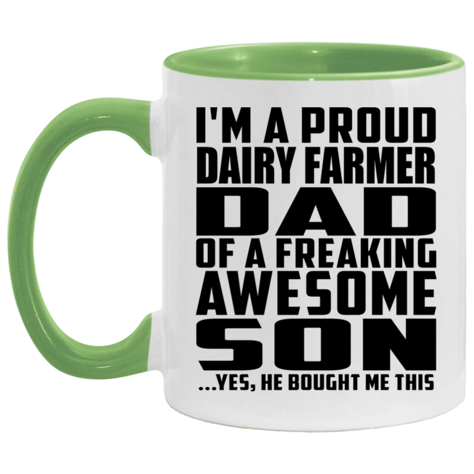 Proud Dairy Farmer Dad Of Awesome Son - 11oz Accent Mug Green
