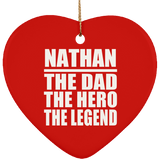 Nathan The Dad The Hero The Legend - Heart Ornament