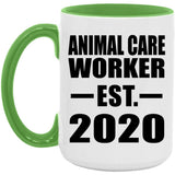Animal Care Worker Established EST. 2020 - 15oz Accent Mug Green