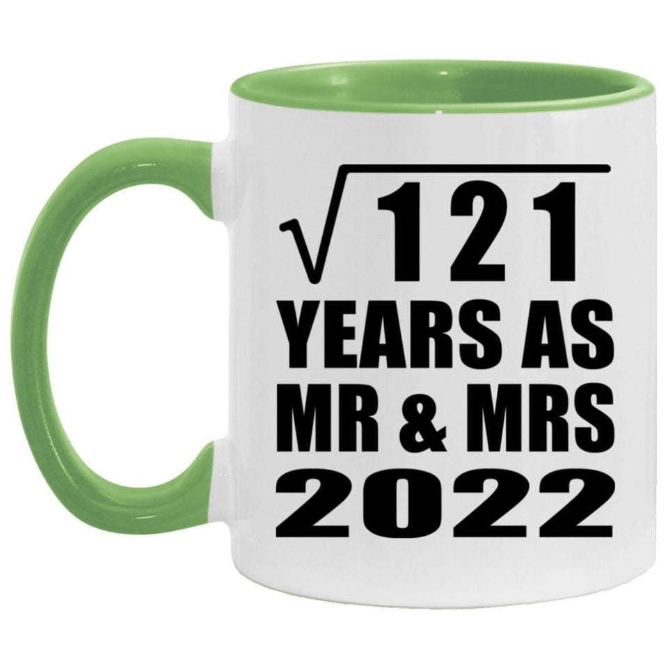 11th Anniversary Square Root of 121 Years As Mr & Mrs 2022 - 11oz Accent Mug Green