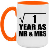 1st Anniversary Square Root of 1 Year As Mr & Mrs - 15oz Accent Mug Orange
