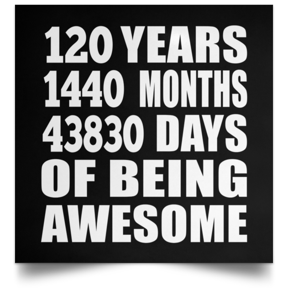 120th Birthday 120 Years 1440 Months 43830 Days Of Awesome - Poster Square