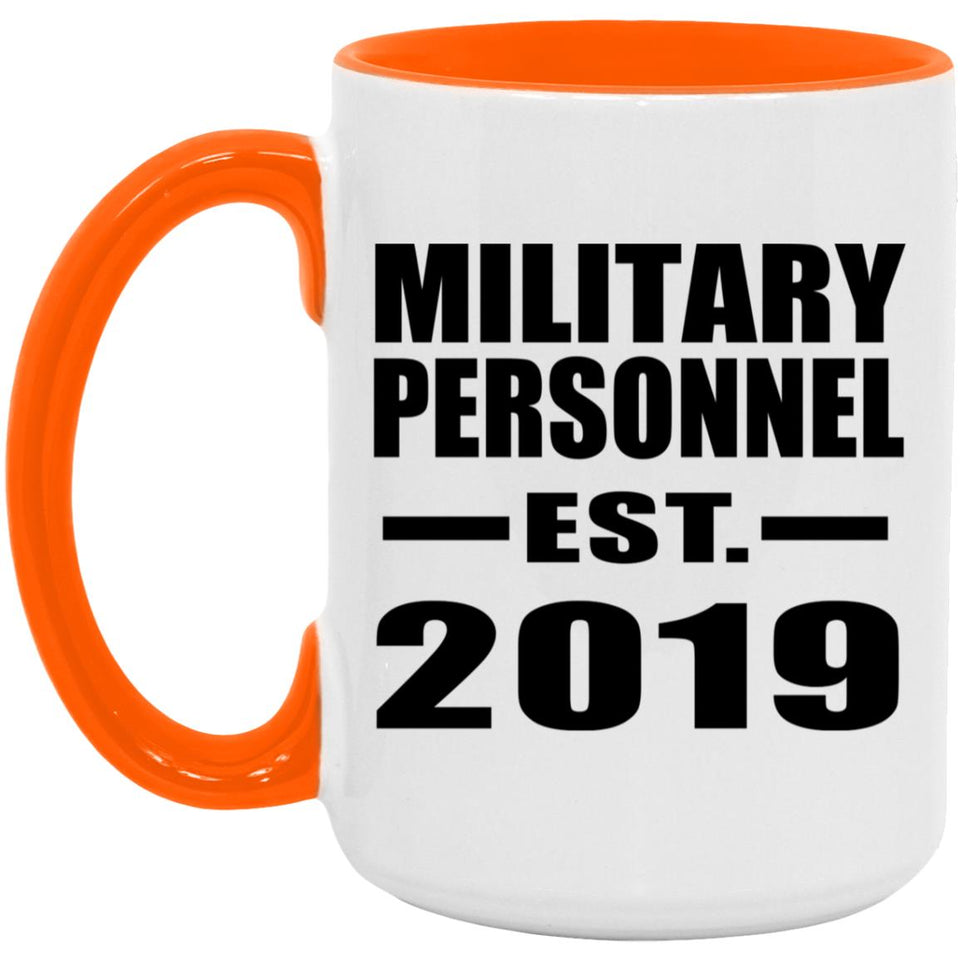 Military Personnel Established EST. 2019 - 15oz Accent Mug Orange