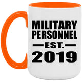 Military Personnel Established EST. 2019 - 15oz Accent Mug Orange
