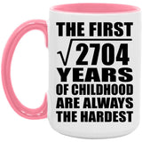 52nd Birthday Square Root of 2704 Years of Childhood - 15oz Accent Mug Pink