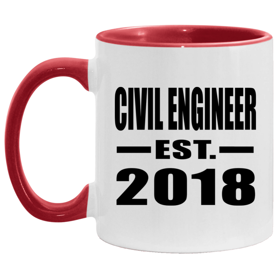 Civil Engineer Established EST. 2018 - 11oz Accent Mug Red