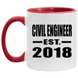 Civil Engineer Established EST. 2018 - 11oz Accent Mug Red