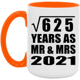 25th Anniversary Square Root of 625 Years As Mr & Mrs 2021 - 15oz Accent Mug Orange